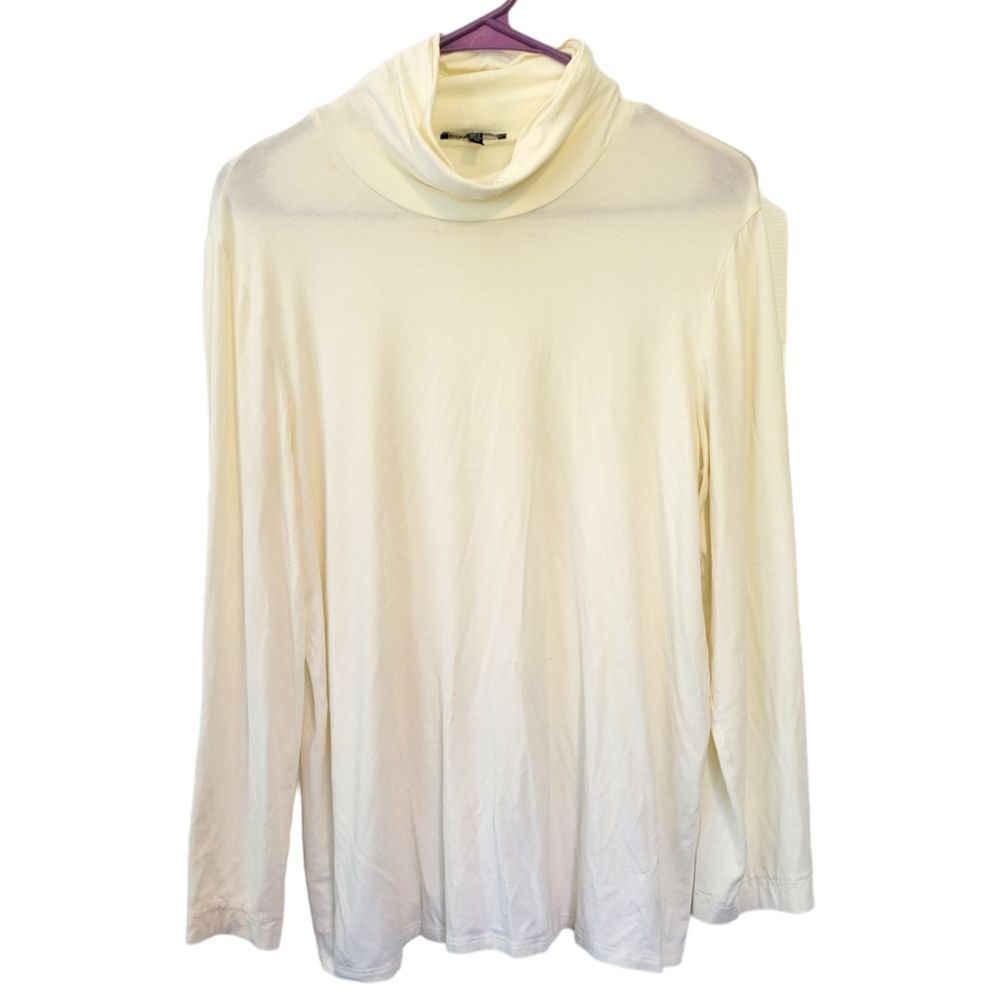 Eileen Fisher Cream Cowl Neck Jersey Knit Top Size Medium